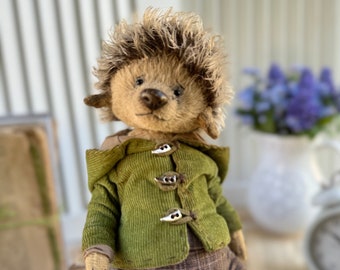 Teddy hedgehog. Artist teddy hedgehog. OOAK hedgehog plush.  Mothers day gift, ideal as a gift. Collectible teddy.