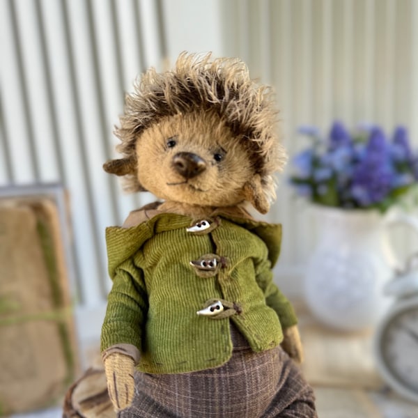 Teddy hedgehog. Artist teddy hedgehog. OOAK hedgehog plush.  Mothers day gift, ideal as a gift. Collectible teddy.