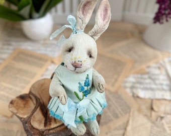 Cute little teddy bunny.  A great gift for Mother's Day, Easter, perfect as a present.  Vintage plush rabbit.  Plush bunny in clothes