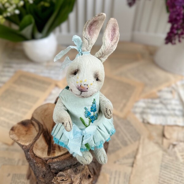 Cute little teddy bunny.  A great gift for Mother's Day, Easter, perfect as a present.  Vintage plush rabbit.  Plush bunny in clothes