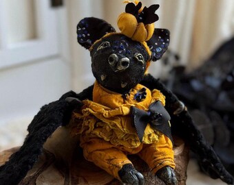 Handmade Viscose Bat Doll: Halloween Decor with Pumpkin