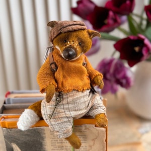 Stuffed animal fox. Orange teddy fox, artist plush animal. Handmade fox toy. Fox lover gift.