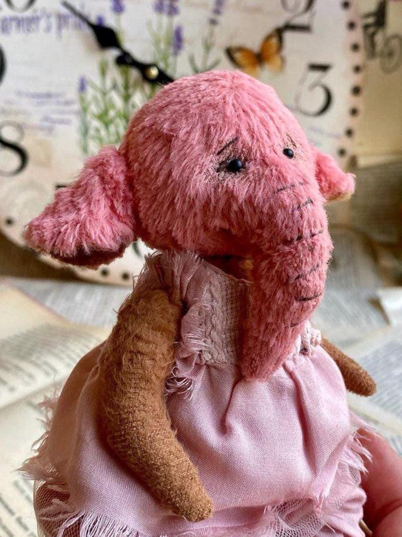 Artist Teddy Elephant Rosalee – Pink Collectible OOAK Stuffed Toy image 15