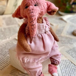 Artist Teddy Elephant Rosalee – Pink Collectible OOAK Stuffed Toy image 1