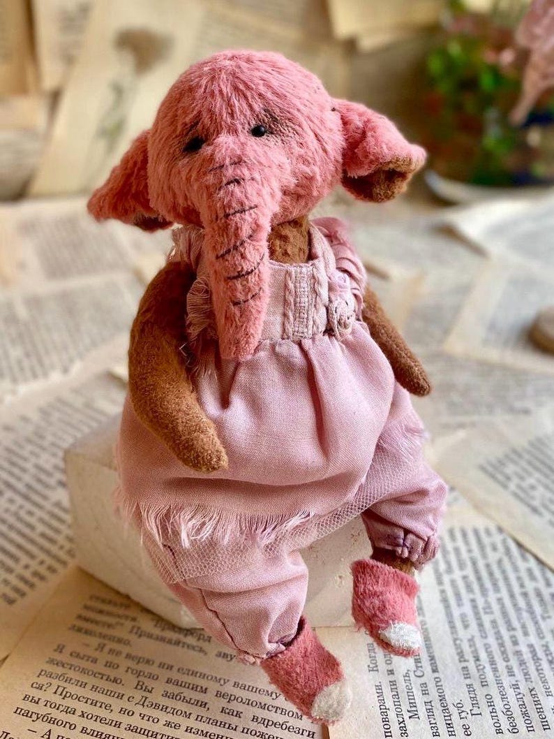 Artist Teddy Elephant Rosalee – Pink Collectible OOAK Stuffed Toy image 1