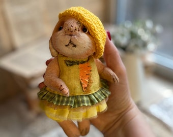 Cute girl rabbit. Collectible plush bunny.  Vintage plush rabbit.  Plush rabbit in clothes. Easter bunny gift Bunny with Clothes