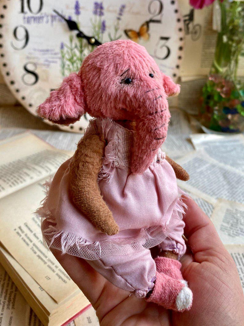 Artist Teddy Elephant Rosalee – Pink Collectible OOAK Stuffed Toy image 20