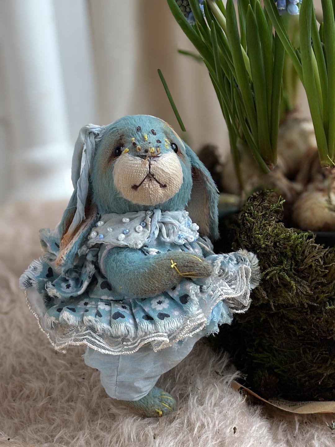 Vintage Plush Bunny in Clothes. Cute Plush Rabbit. A Gift for Easter or ...