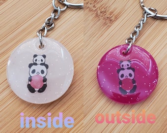 Color Changing, White to Pink, Panda Resin Keychain