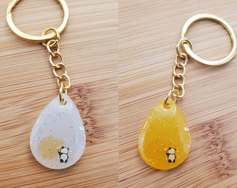 Color Changing, White to Yellow, Painting Panda Resin Keychain