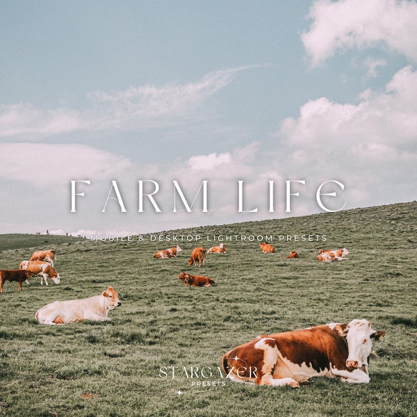 10 ajustes preestablecidos de Lightroom FARM LIFE, ajustes preestablecidos para exteriores de campo para dispositivos móviles y de escritorio, filtro de Instagram terroso, ajustes preestablecidos familiares rústicos cálidos