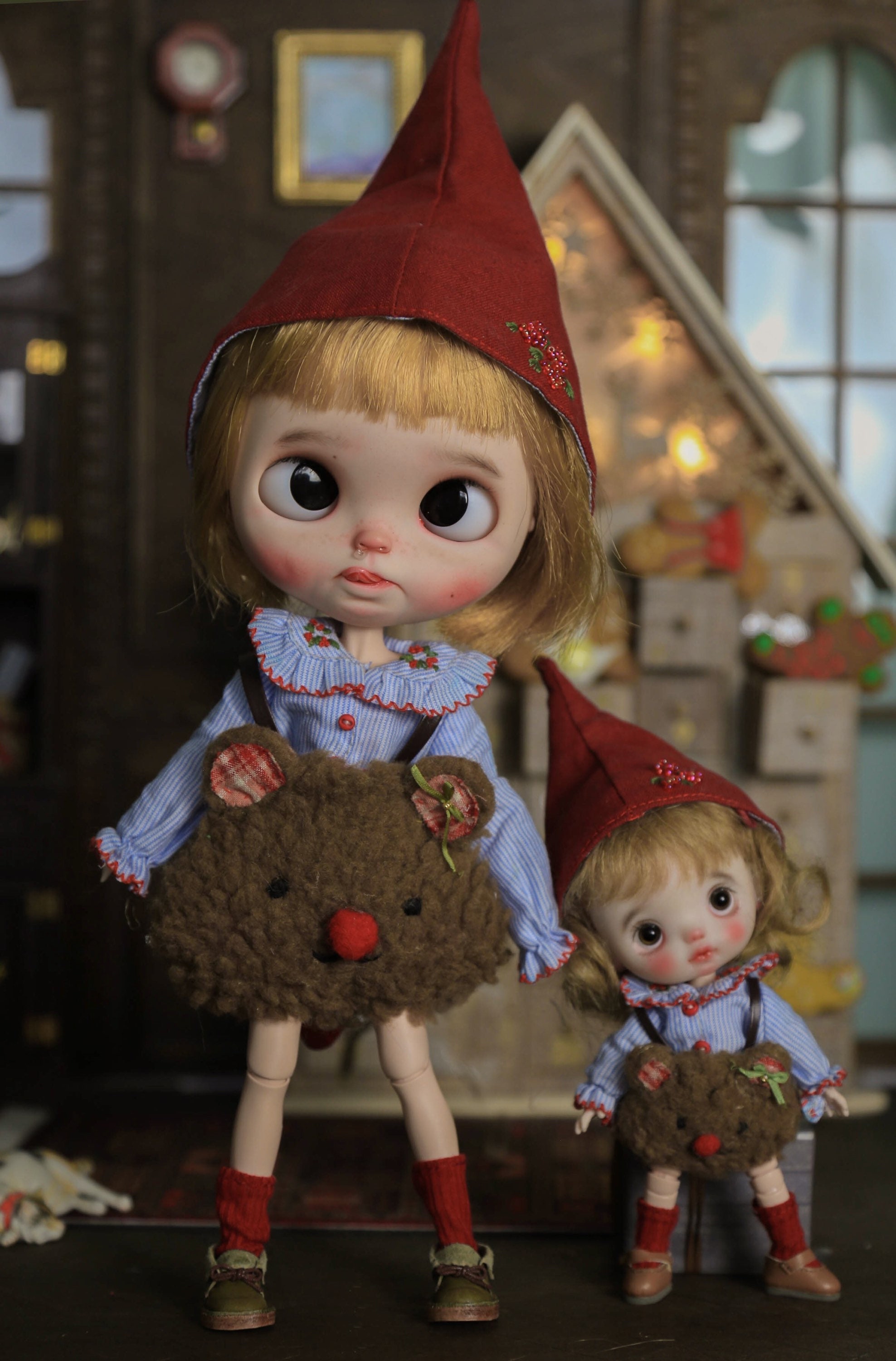 Blythe clothes, Doll clothes ，for  blythe 1/6 clothes,Blythe costume, Ob22,Ob24，ob11set of 4 pcsOnigiri  hat ++ Socks+ shirt+ Bear pants