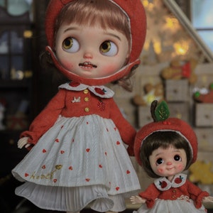 Blythe clothes, Doll clothes ，for  blythe 1/6 bjd clothes,Blythe costume, Ob22,Ob24，ob11set of 3pcsOnigiri apple hat +dress+ Socks
