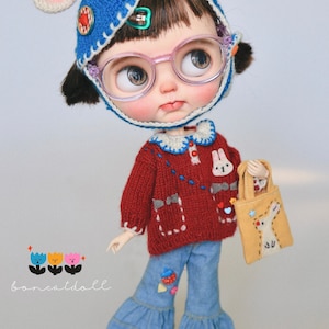 Blythe clothes, for blythe 1/6 bjd clothes,Blythe costume, Ob22,Ob24set of 4 pcsOnigiri hat + sweater +  trousers + bag