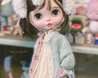 Blythe clothes, Doll clothes ，for  blythe 1/6 bjd clothes,Blythe costume,  6pcsOnigiri ：hat+dress+sweater+socks+petticoat+hairpin