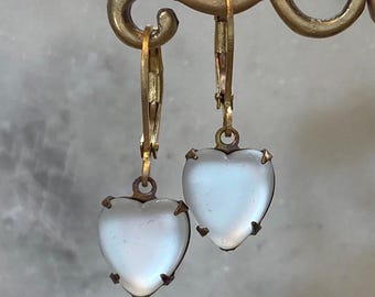 Clear Crystal 8 x 10 mm Matte Frosted Glowing White Glass Heart Earrings