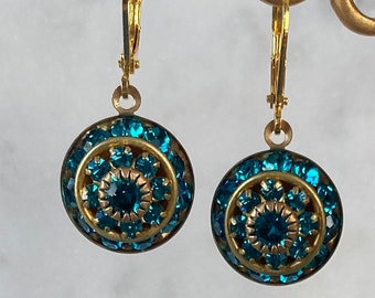 Boucles d'oreilles pendantes trois couches en cristal strass et zircon bleu Swarovski