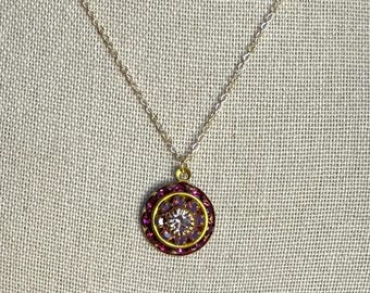 Swarovski Fuchsia and Purple Opal Three Layer Rhinestone Crystal Drop Necklace.