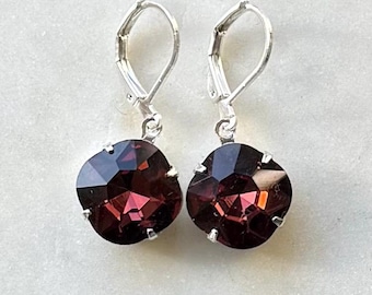 Sparkling Garnet 12x12mm Cushion Cut Octagon Glass Crystal Faceted Rhinestone Dangle Earrings