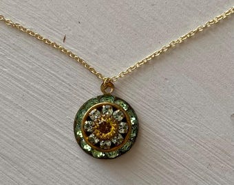 Swarovski Swarovski Light Green and Topaz Three Layer Rhinestone Crystal Drop Necklace.
