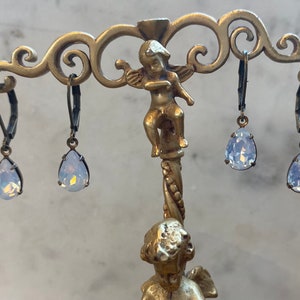 White Opal Glass Pear Drop Earrings 10 mm x 7 mm. Choice of “Opal” or “Cloudy Opal” at checkout