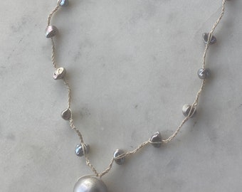 Gray Freshwater Pearl Crocheted Necklace with Sterling Silver Clasp