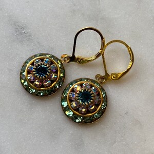 Swarovski Peridot and Aurora Borealis or AB Three Layer Rhinestone Crystal Drop Earrings image 4