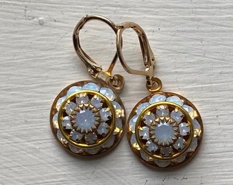 Swarovski Opal Three Layer Rhinestone Crystal Drop Earrings