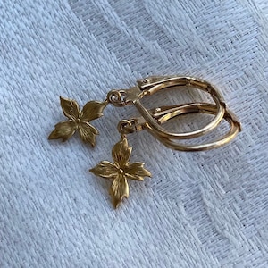 Vintage Tiny Wildflower Raw Brass Charm Earrings.