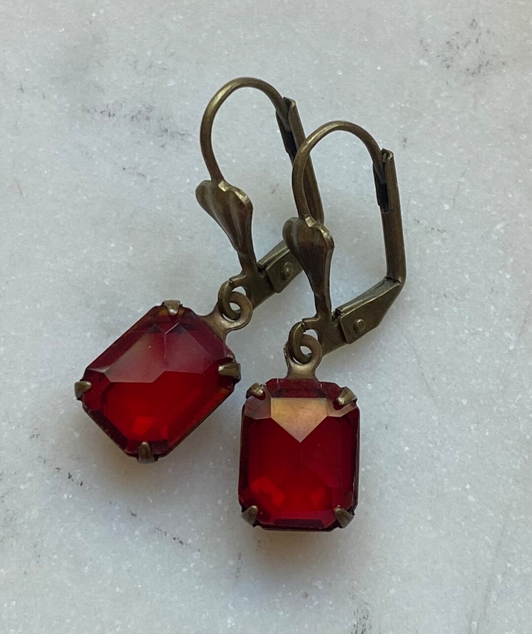 Rectangular Red Earrings Ruby Red Vintage Rectangle Faceted Glass Rhinestone Dangle Earrings - Etsy