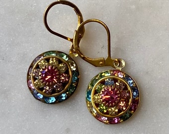Pendientes colgantes de tres capas con cristales de estrás Swarovski Pastel Mix