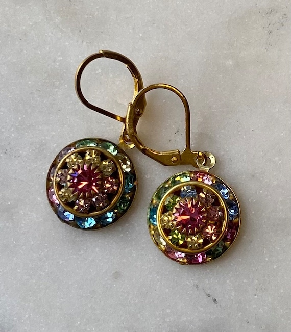 Swarovski Pastel Mix Three Layer Rhinestone Crystal Drop Earrings Etsy Canada