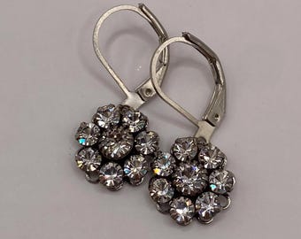 Clear Sparkling Rhinestone Swarovski Crystal Flower Drop Earrings
