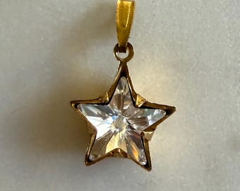 Vintage Inspired 10mm Swarovski clear crystal star Rhinestone set in raw brass Celestial Star charm. Charm only, no chain.