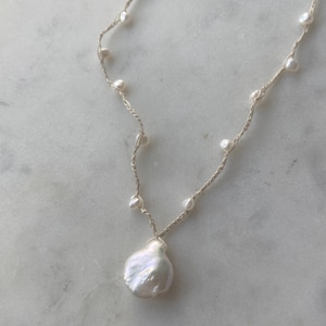 Freshwater Pearl Cotton Crocheted Necklace with Sterling Silver Clasp