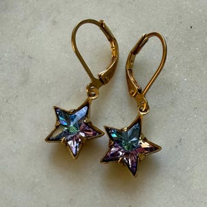 Sparkly Crystal Star & Moon Long Drop Earrings – Rhinestone Celestial Dangle Earrings