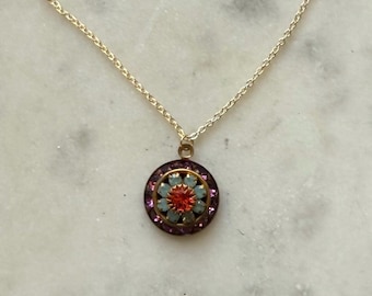 Swarovski Purple, Opal, and Orange Three Layer Rhinestone Crystal Drop Necklace.