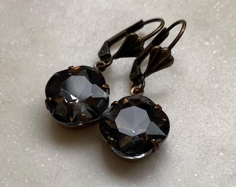 Sparkling Black Diamond 12x12mm Cushion Cut Octagon Glass Crystal Faceted Rhinestone Dangle Earrings