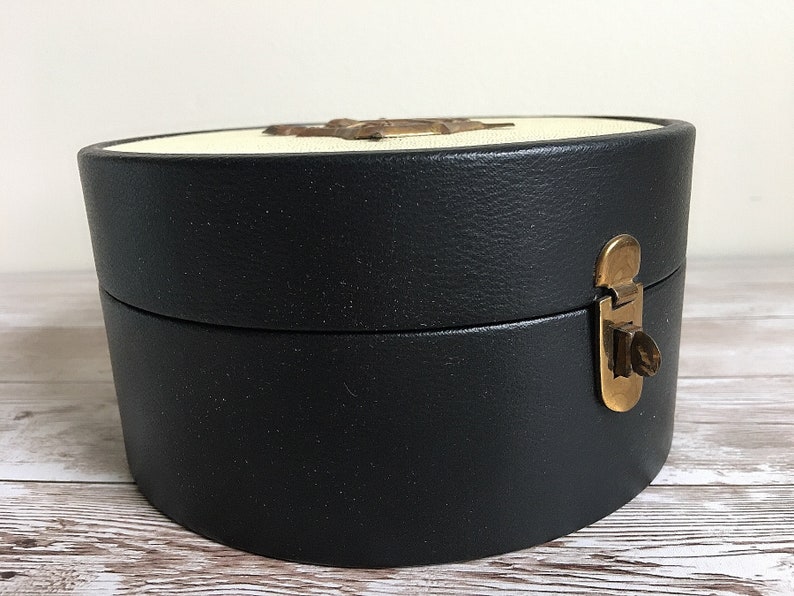 English Leather Round Box Vintage Jewelry Box