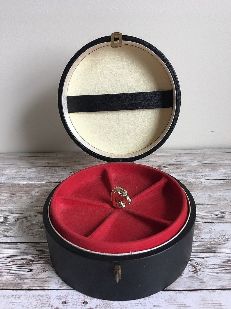 English Leather Round Box Vintage Jewelry Box