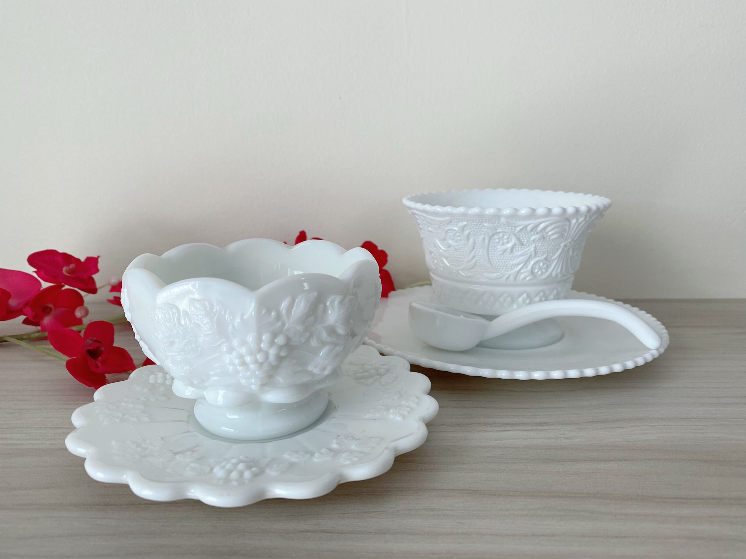 Vintage Milk Glass Dessert Dishes Set of 2 Etsy