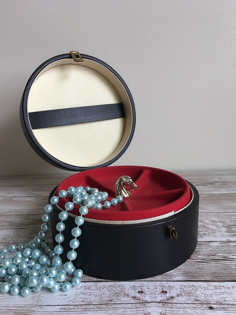 English Leather Round Box Vintage Jewelry Box
