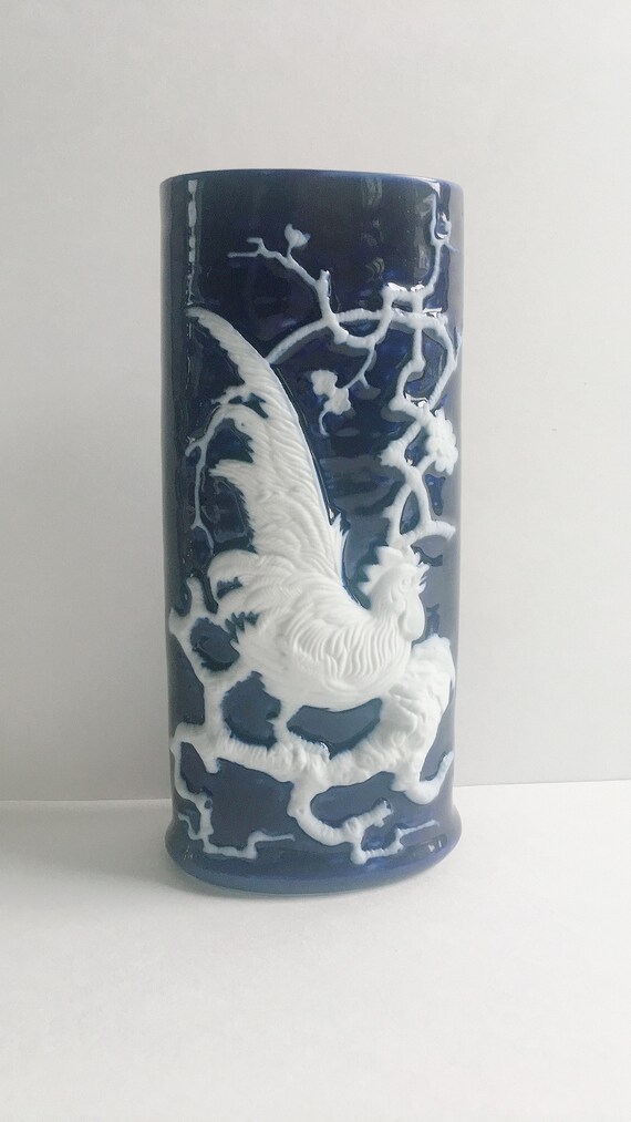 Limoges France Porcelain Flower Vase Cobalt Blue & White Vintage Home Decor Centerpiece Vase il 570xN tay5
