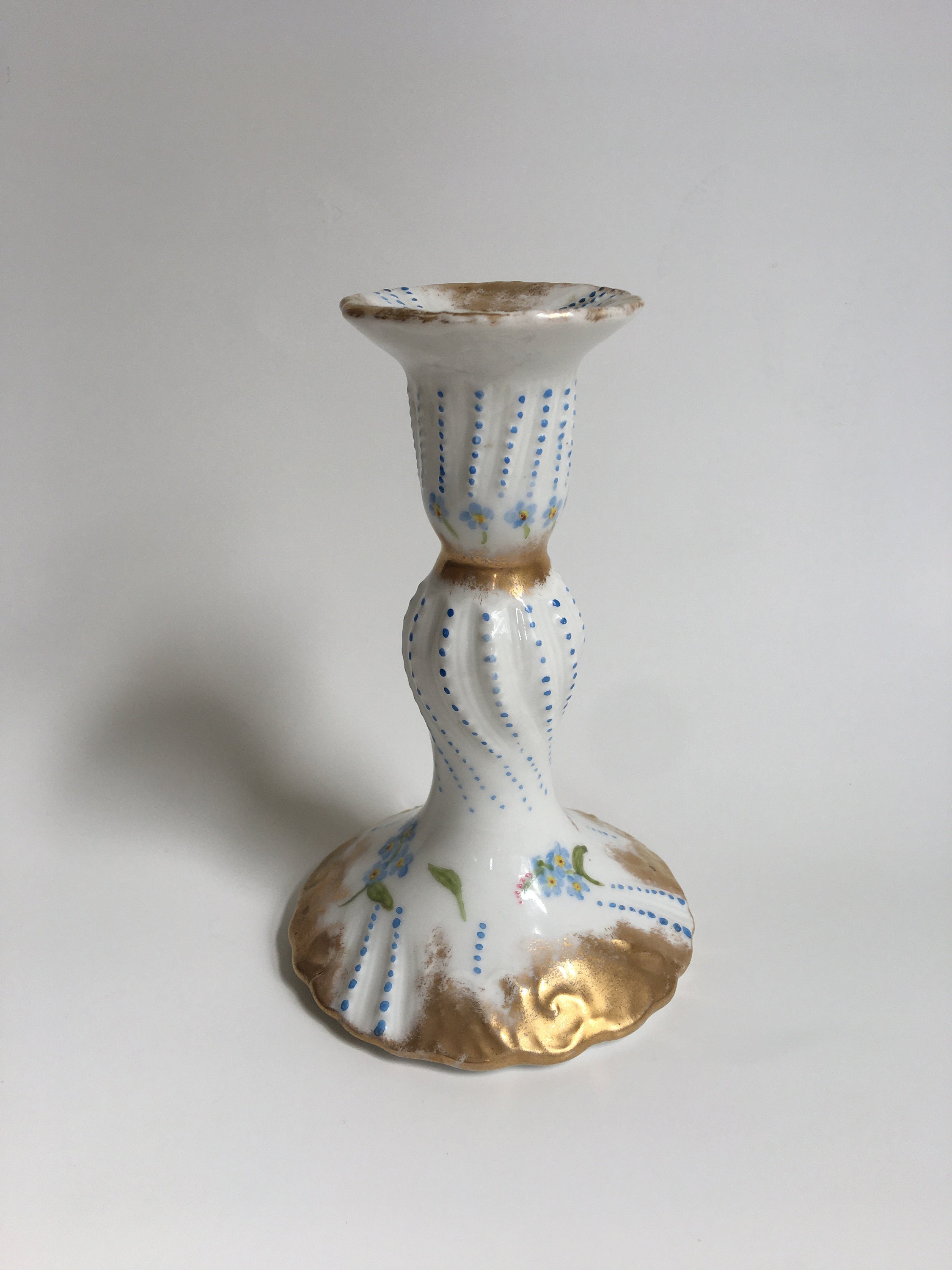 Vintage German Porcelain Candle Holder Hand Painted Blue Etsy