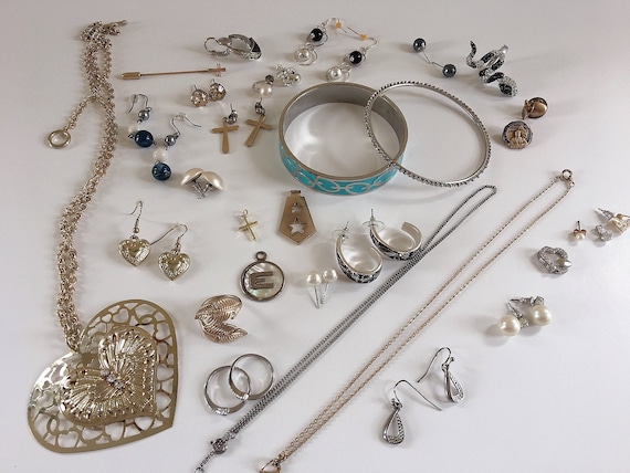 Vintage 44pc Jewelry Lot, Antique Jewelry for Craf