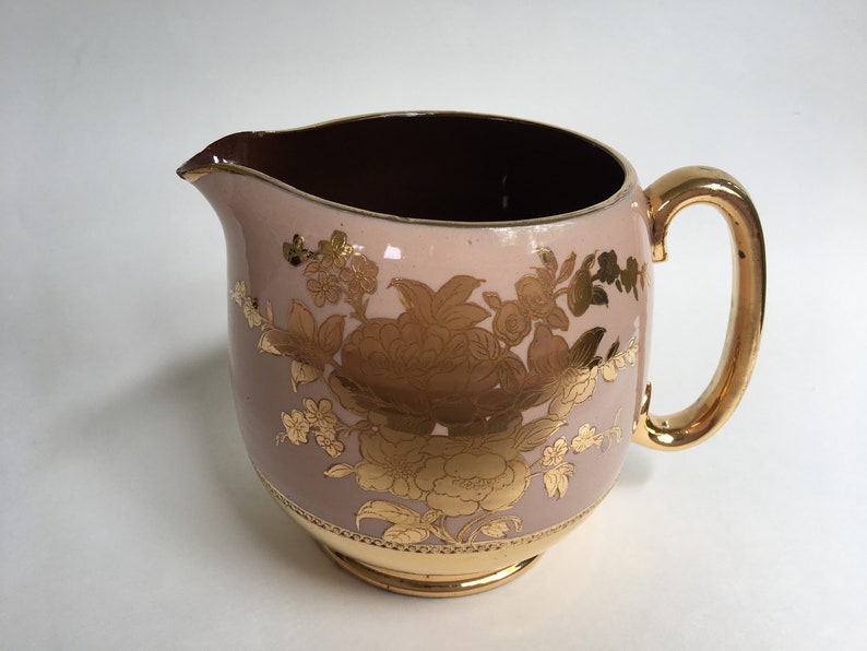 Vintage Sadler England Pink & Gold Pitcher Art Deco Floral Etsy