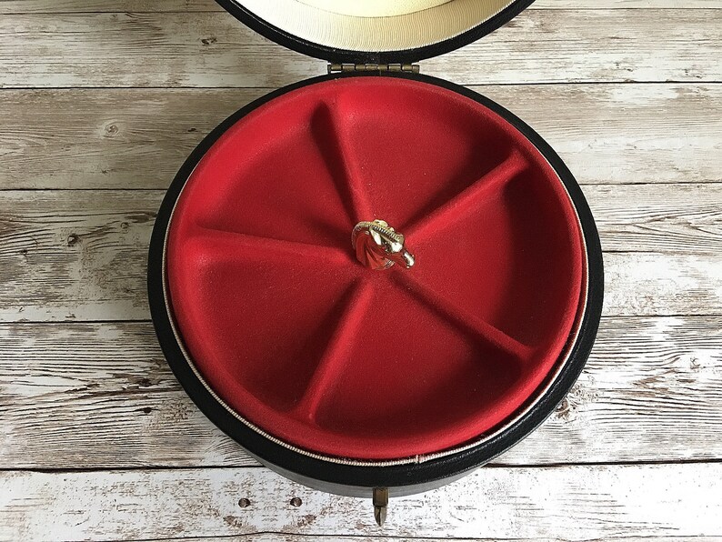 English Leather Round Box Vintage Jewelry Box