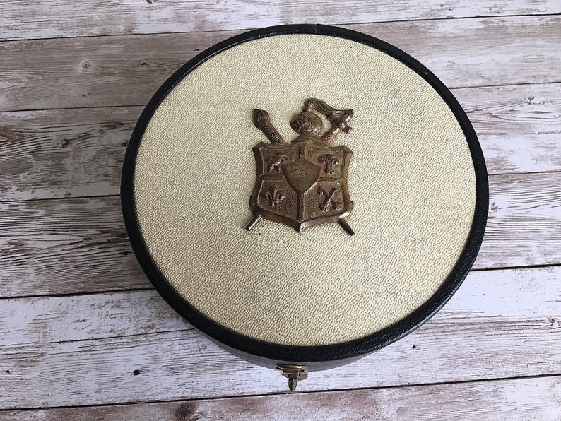 English Leather Round Box Vintage Jewelry Box