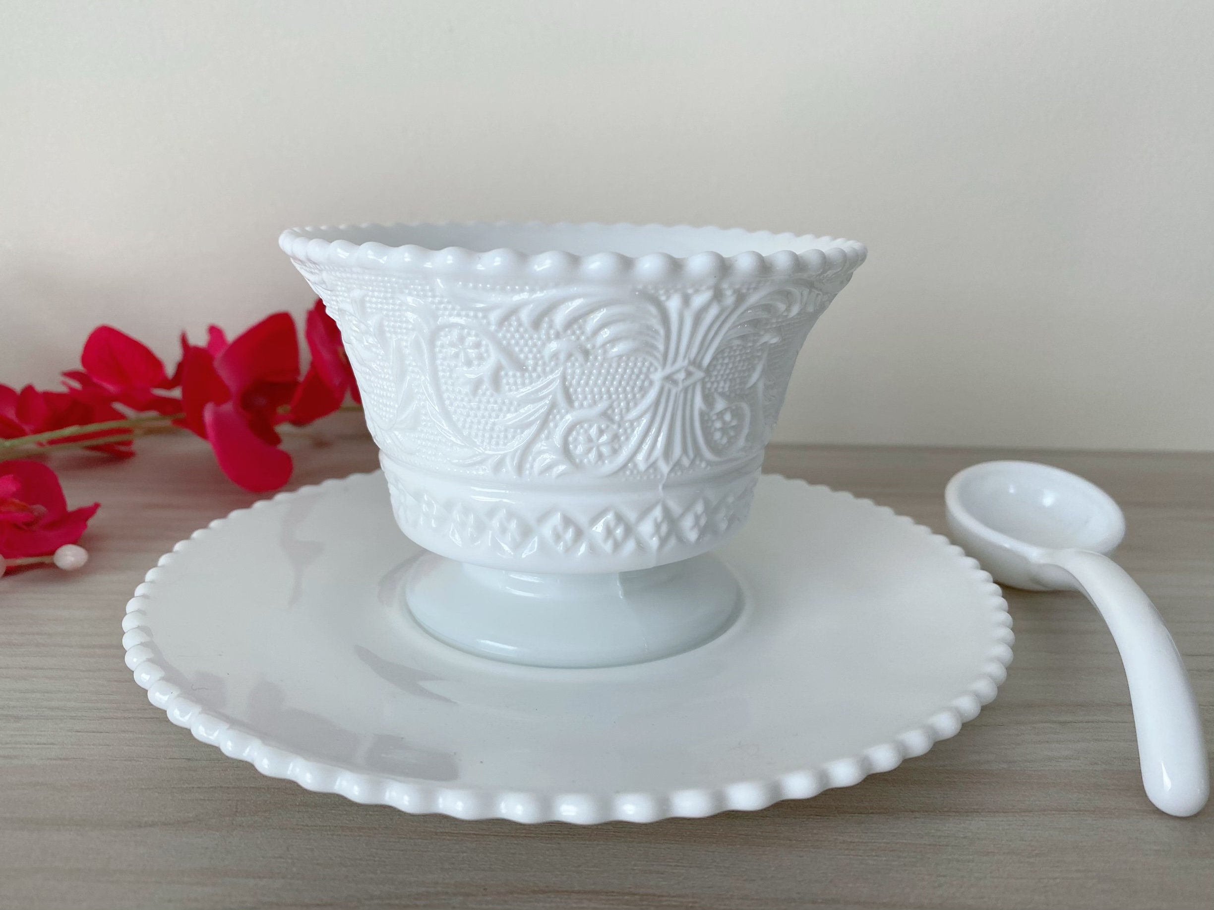Vintage Milk Glass Dessert Dishes Set of 2 Etsy