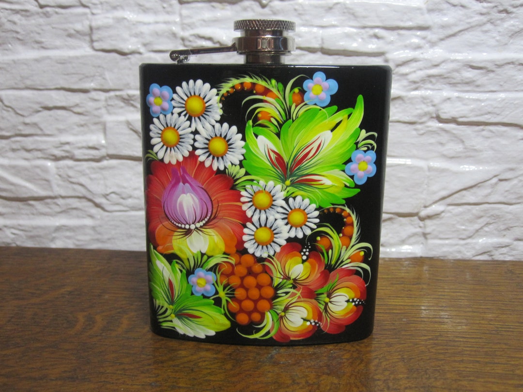 Flasque Isotherme Avec Tasse Intégrée - Motif Fleurs Sauvages, 350 Ml, Acier Inox - 5
